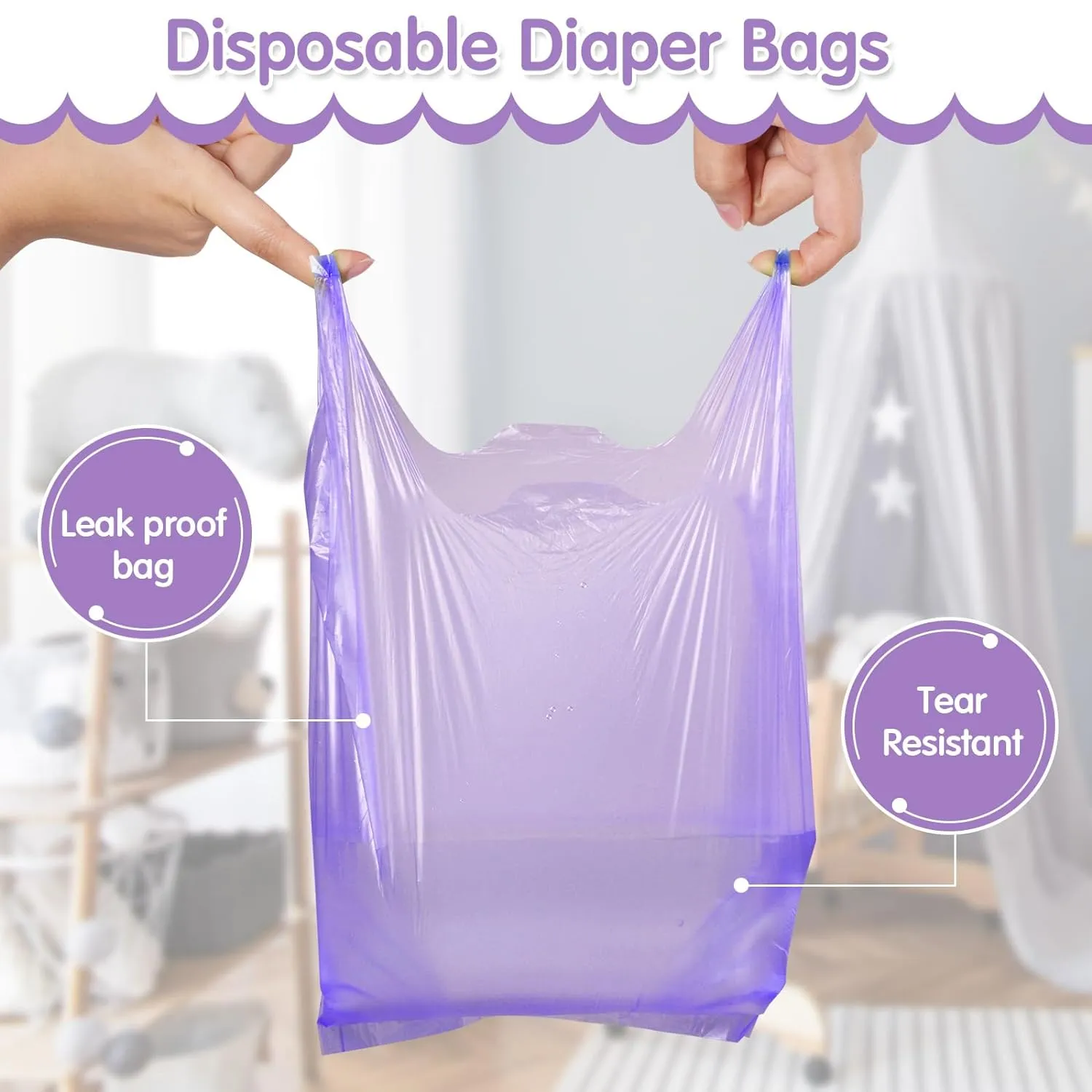 100 Count Baby Disposable Diaper Bags with Tie Handle Baby Poop Bags Waste Bag Refill (Purple)