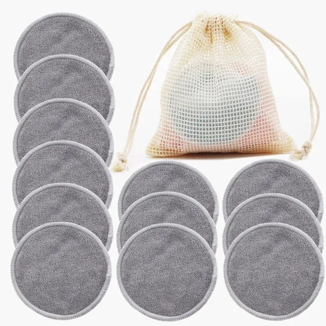 12PC Reusable Cotton Pads Makeup Remover Pads Washable Round Bamboo Make Up Pads Cloth Nursing Pads Skin Care Tool Skin Cleaning