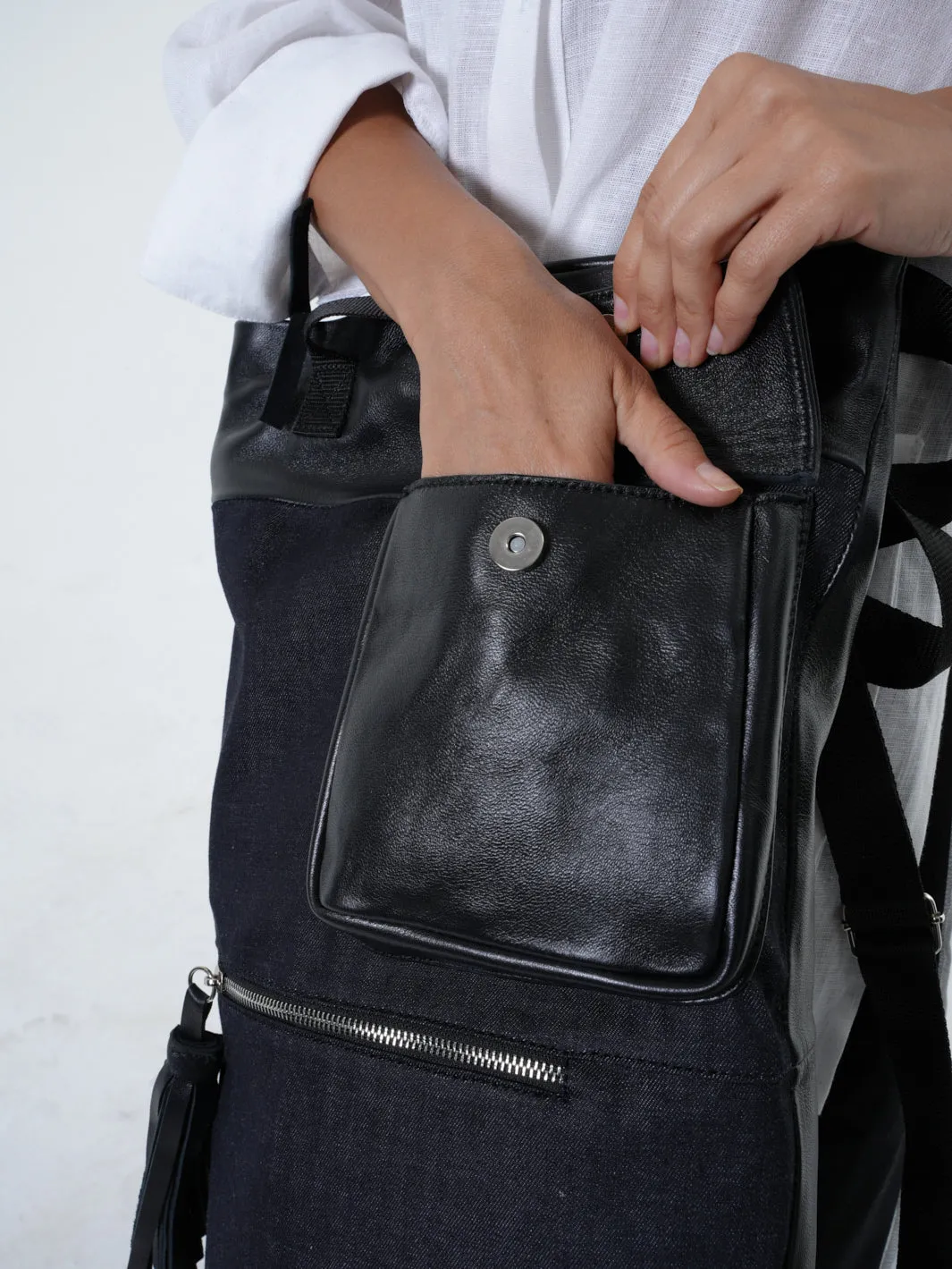 2 in 1 Leather Denim Bag