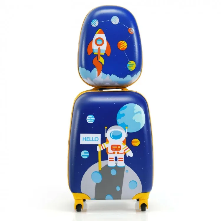 2 Pieces 12 Inch 16 Inch Kids Luggage Set with Backpack and Suitcase - Astronaut