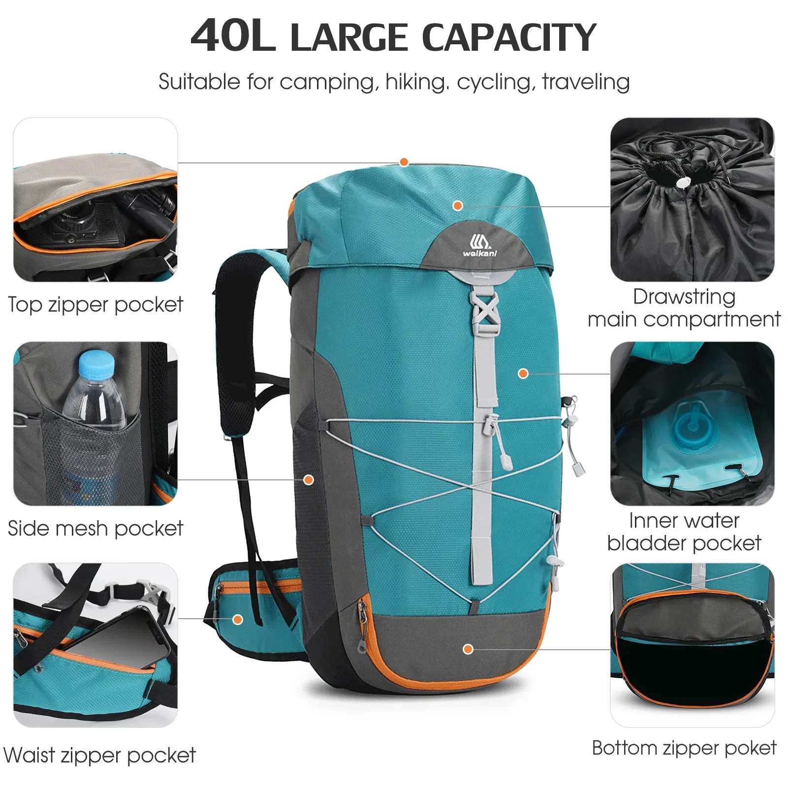 40 L Large Capacity Lightweight Insulated Hydration Backpack Shoulder Leisure Outdoor Sports Backpack for Hiking Cycling Camping