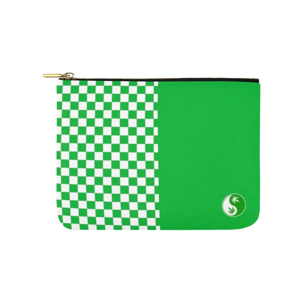 420 Green and White Checker Split Yin-Yang Canvas 8''x 6'' Carry-All Zipper Pouch