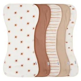 5-Pack Baby Neutral Rust Suns & Rainbows Jersey Burp Cloths