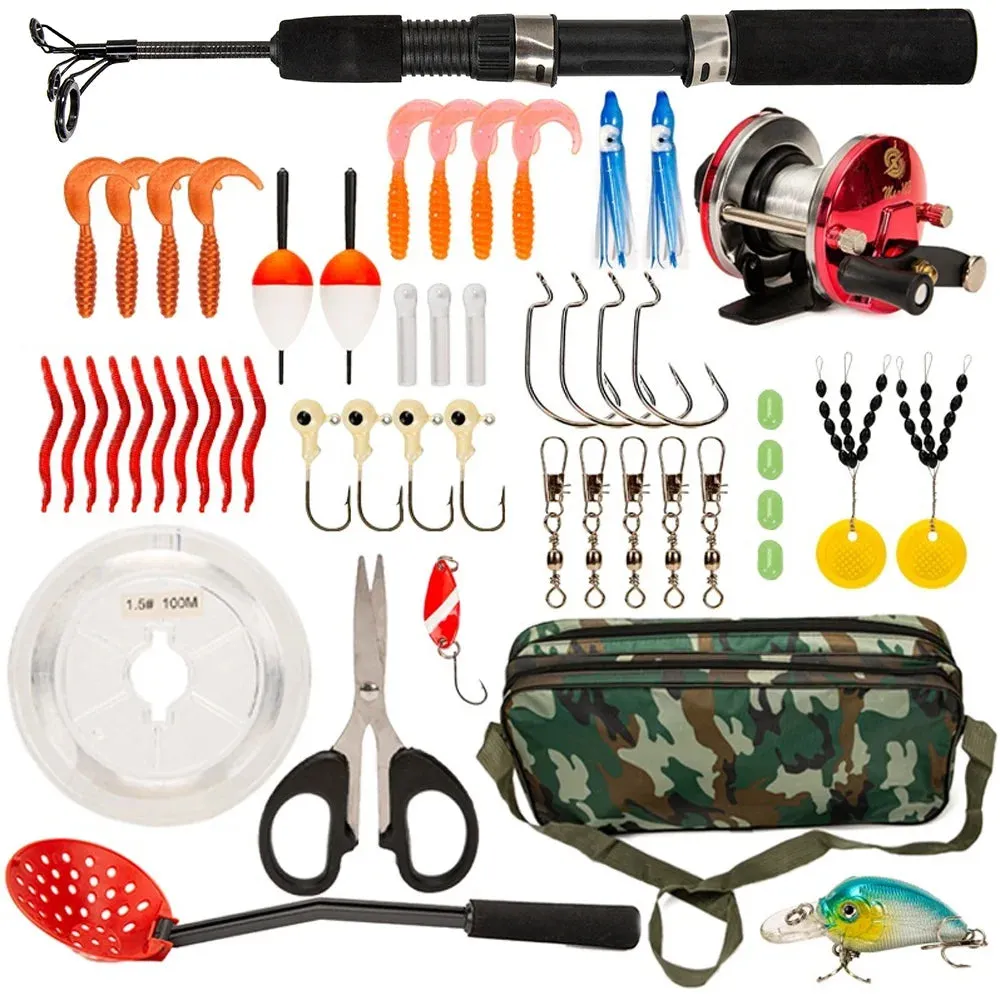 52pcs Ice Fishing Gear Set Ice Fishing Rod and Reel Combo with Ice Fishing Scoo p Ice Fishing Hook Fishing Lures