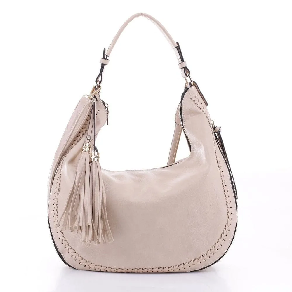 AM5851 Laser Cut Double Tassel Boho Shoulder Bag