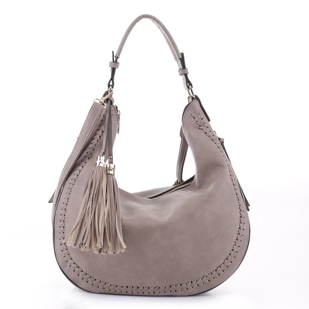 AM5851 Laser Cut Double Tassel Boho Shoulder Bag