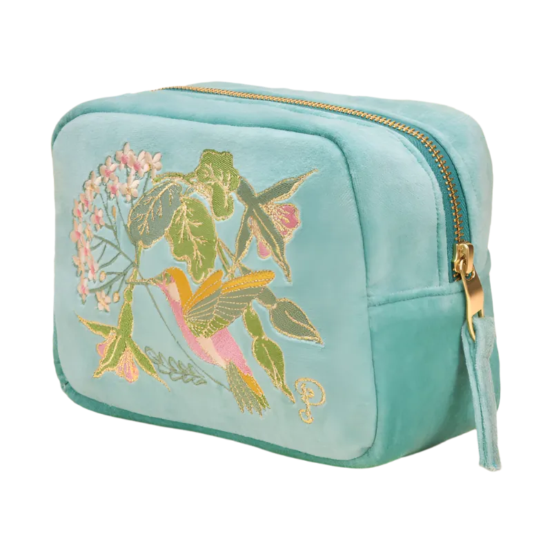 Aqua Hummingbird Makeup Bag