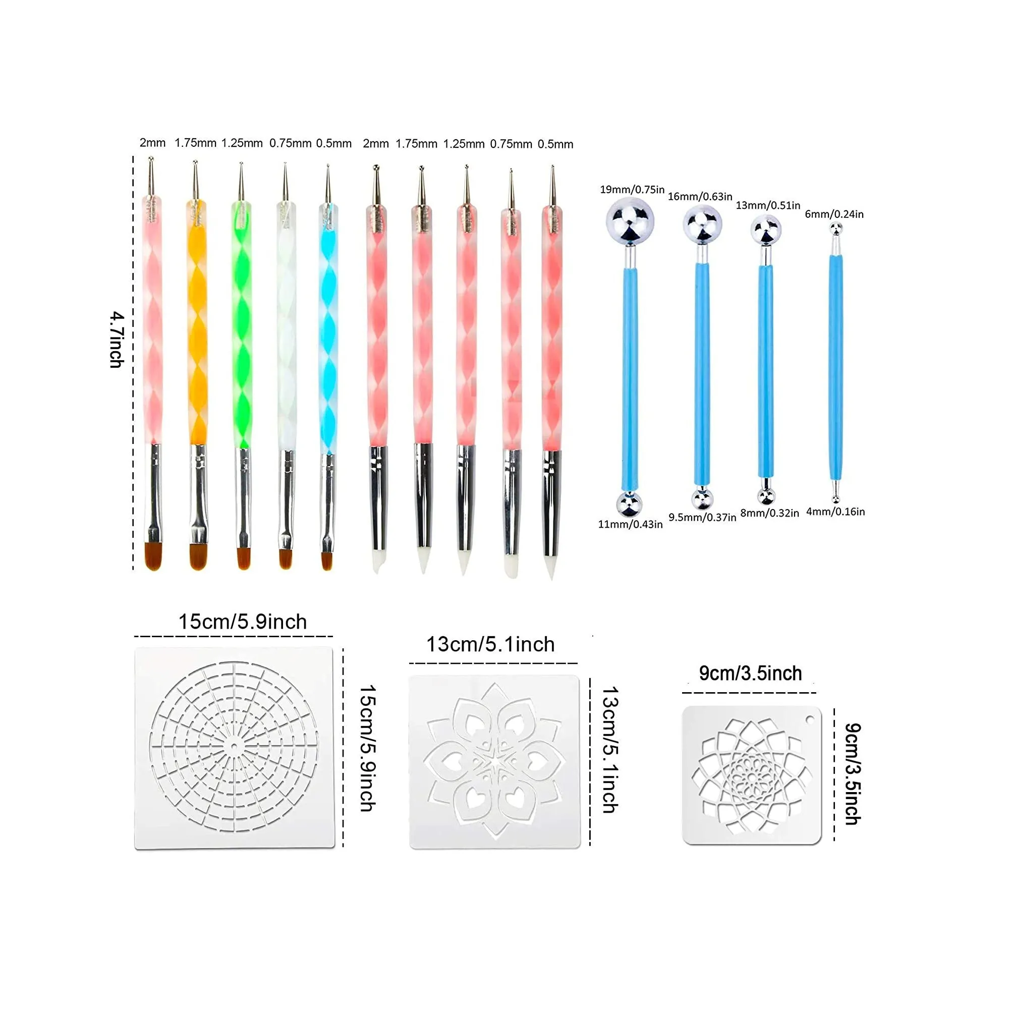 Augshy 58PCS Mandala Rock Dotting Tools Set Rock Painting Supplies with a Blue Zipper