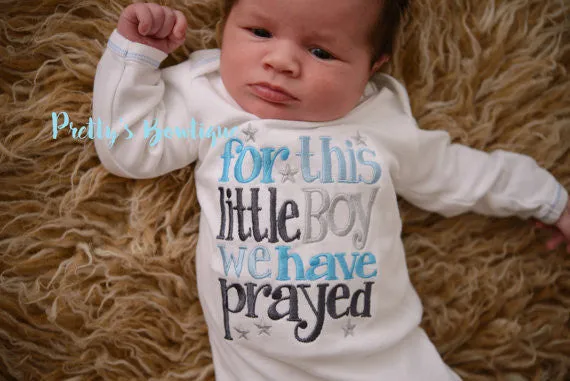 Baby Boy coming home outfit -- For this Little boy I or WE have Prayed baby gown and hat