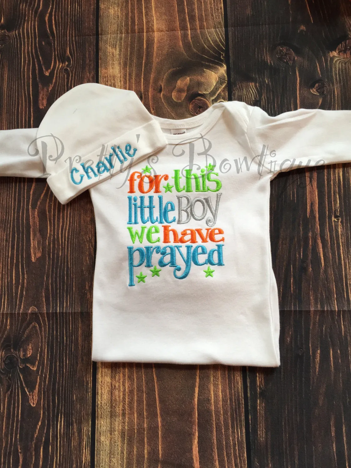 Baby Boys coming home outfit -- For this Little boy I or WE have Prayed baby gown and hat