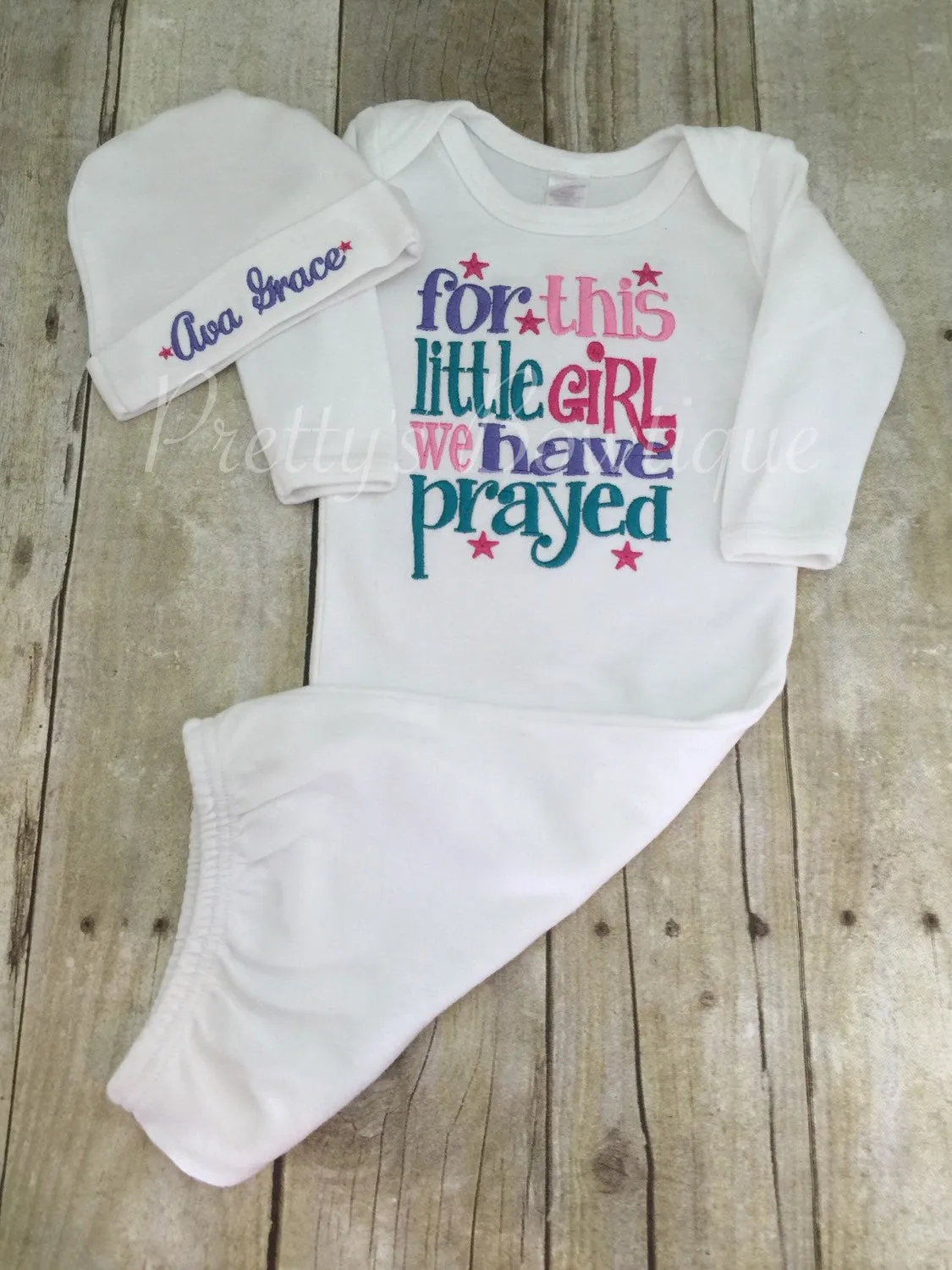 Baby girl coming home outfit - For this Little girl I or We have Prayed newborn gown and hat••SALE••