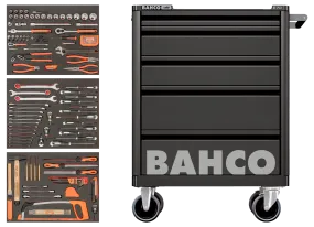 Bahco BASIC 158pce Foam Inlay Tool Kit in E72 5 Drawer Black Roller Cabinet