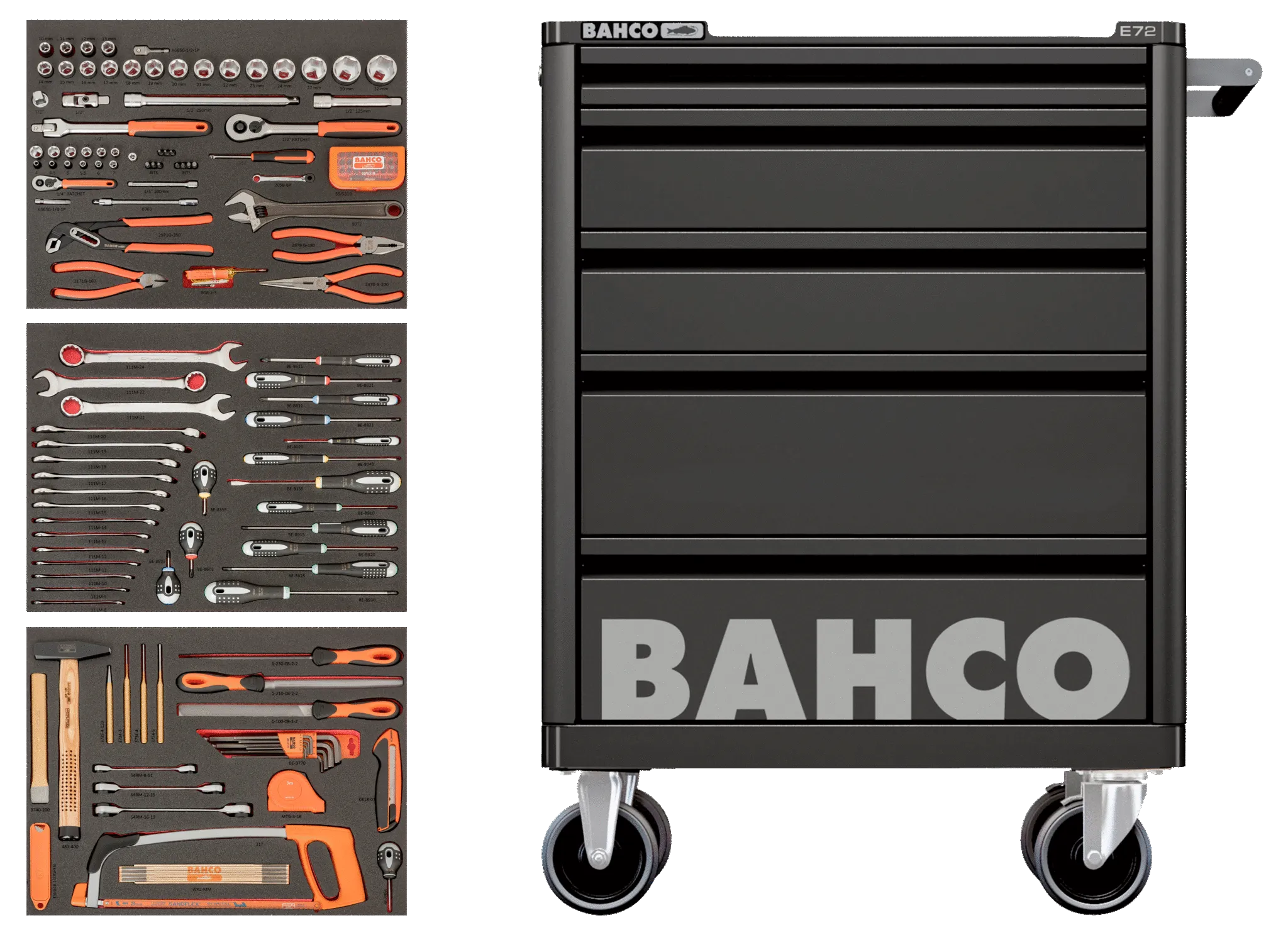 Bahco BASIC 158pce Foam Inlay Tool Kit in E72 5 Drawer Black Roller Cabinet