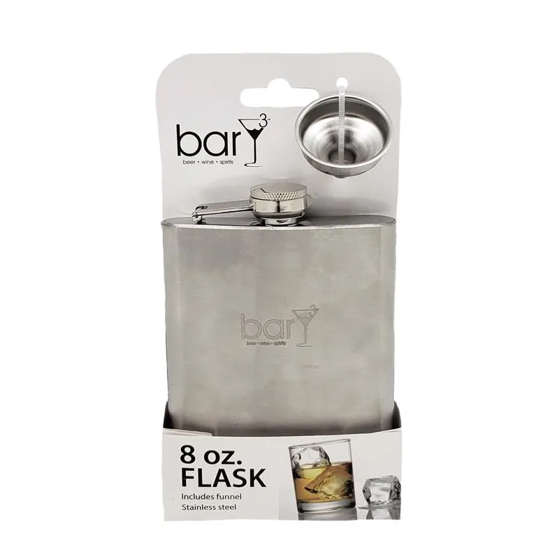 BarY3 8 oz Silver Stainless Steel Flask