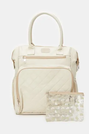 Beige Textured Diaper Backpack