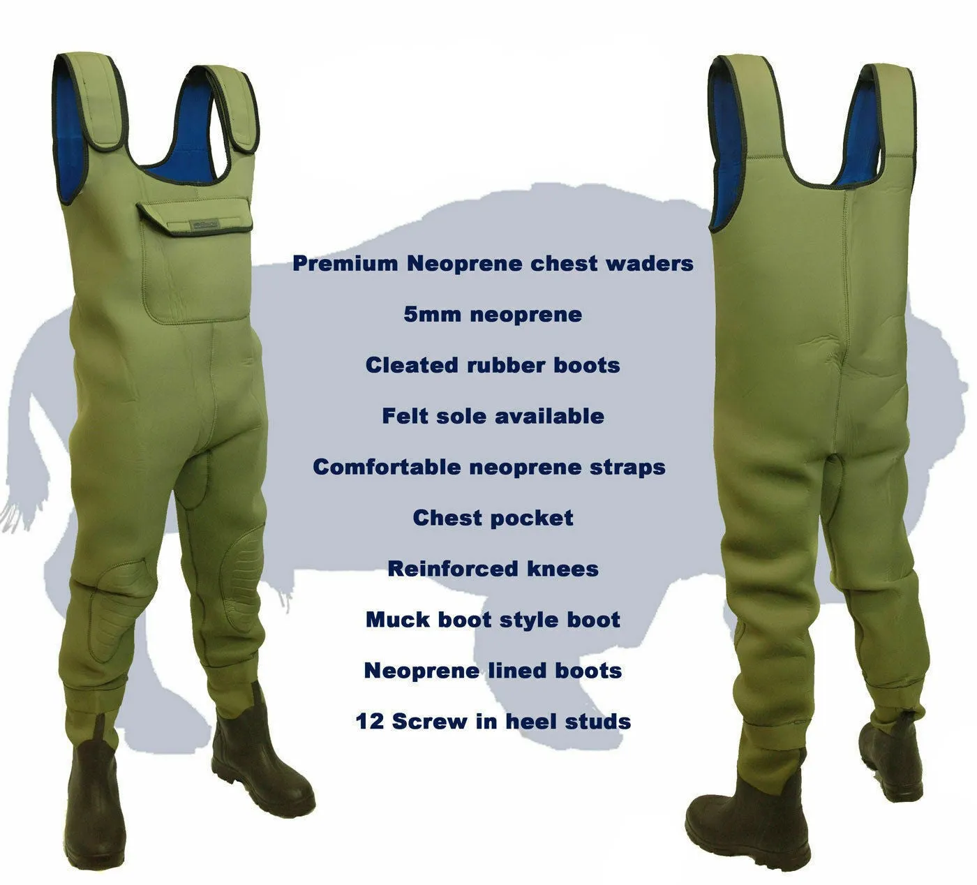 Bison 5mm Neoprene, Standard or Full Bodied (King Size), Chest Fishing Waders