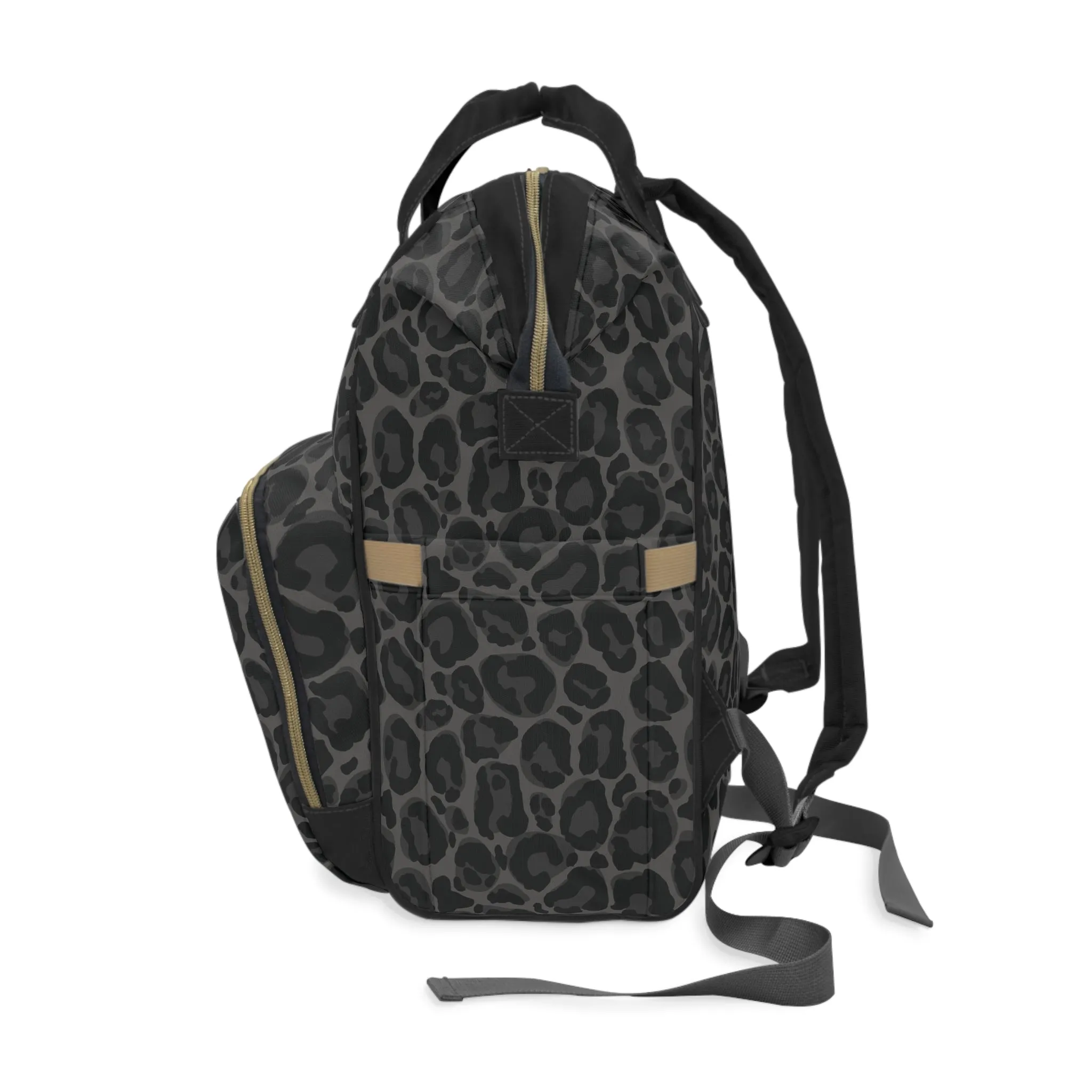 Black Leopard Diaper Bag Backpack, Animal Print Baby Girl Waterproof Insulated Pockets Mom Designer Men Women Multipurpose