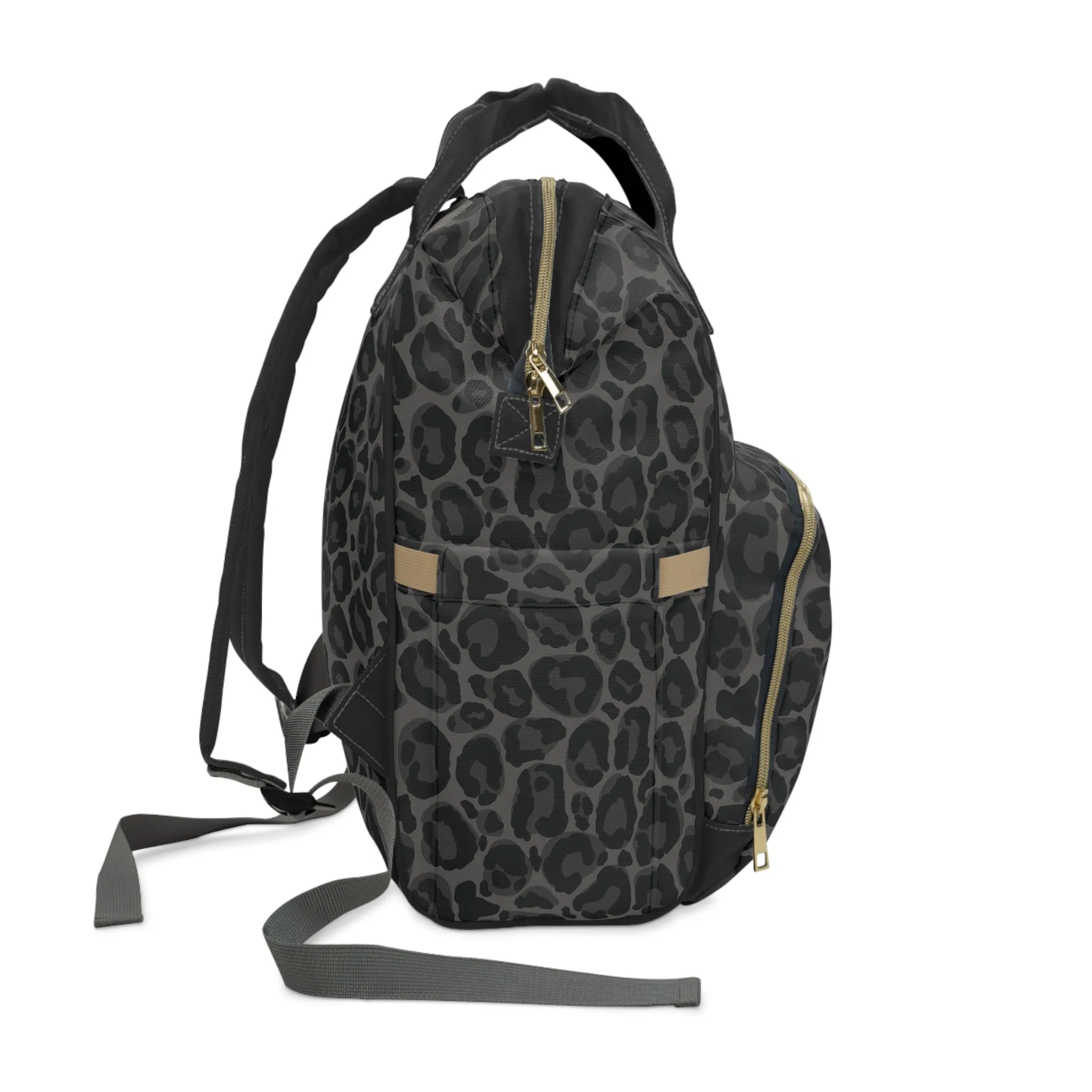 Black Leopard Diaper Bag Backpack, Animal Print Baby Girl Waterproof Insulated Pockets Mom Designer Men Women Multipurpose