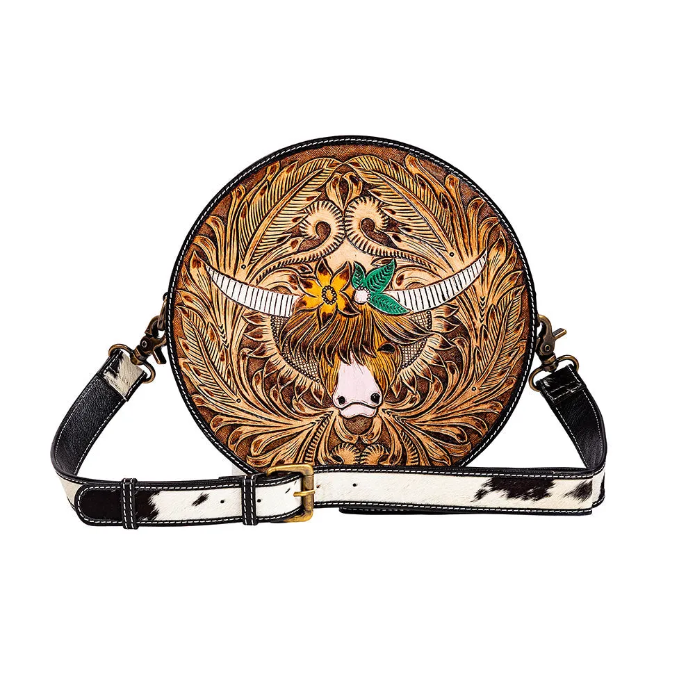 Bloomin' Steer Hand-tooled Round Bag