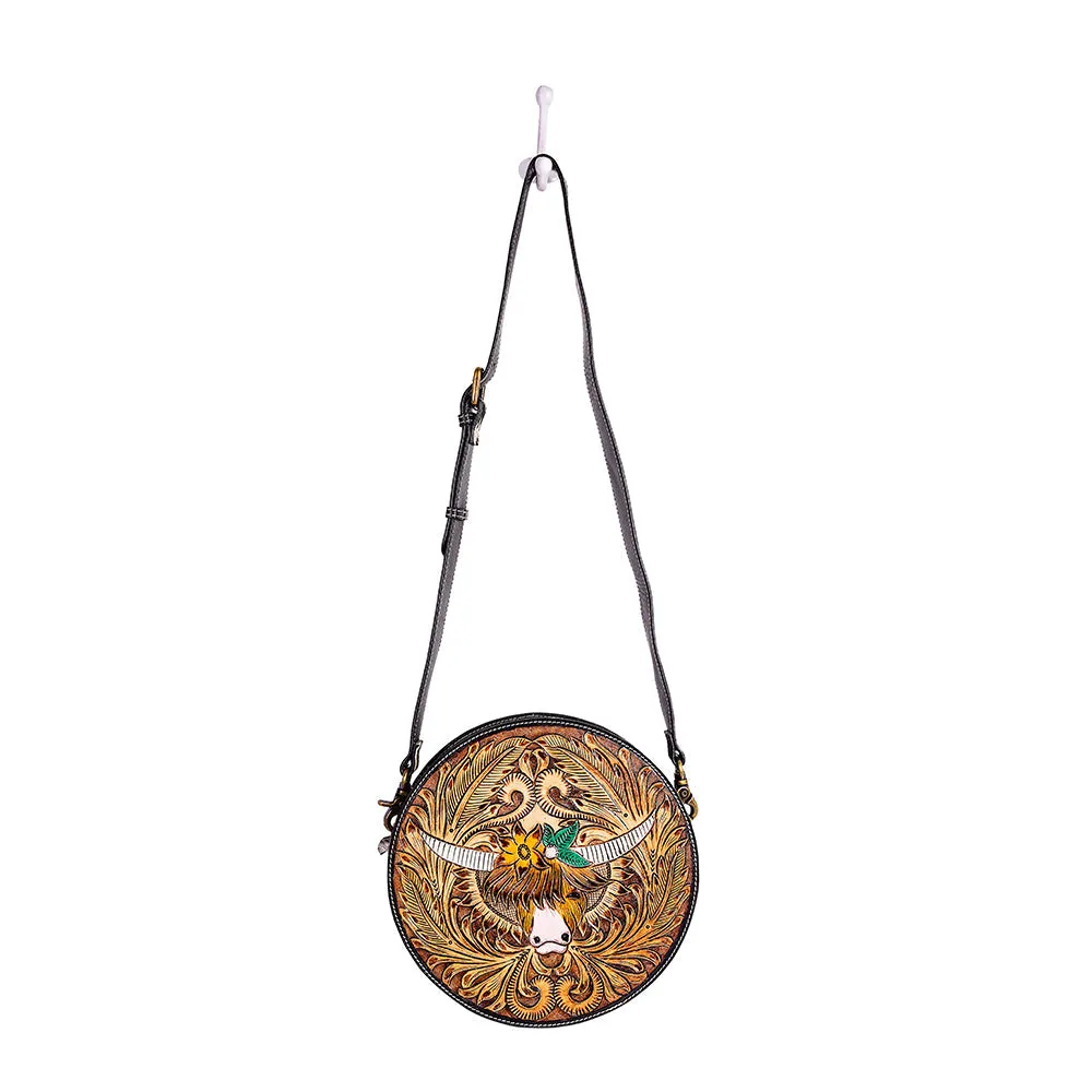 Bloomin' Steer Hand-tooled Round Bag