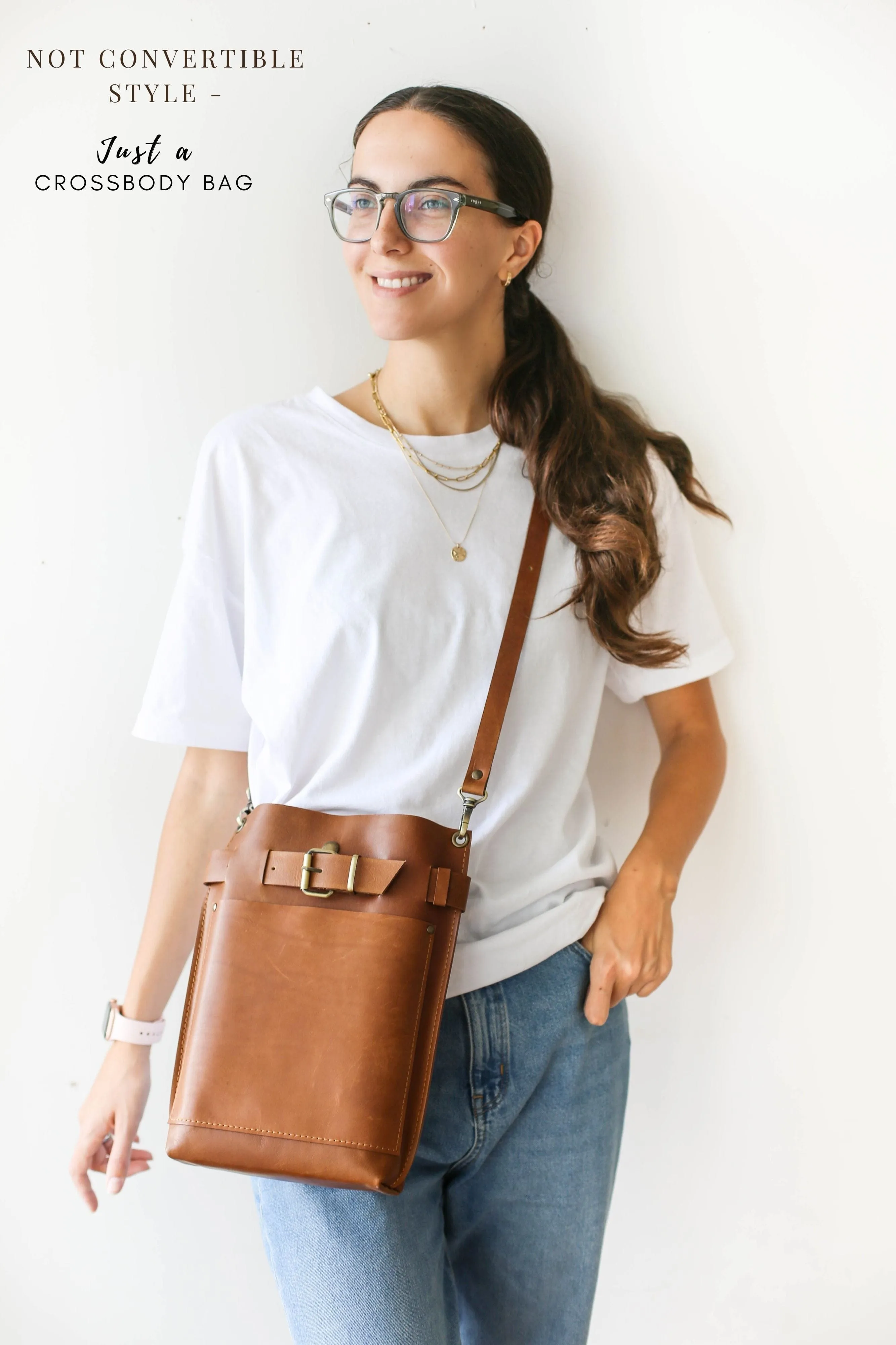 Brown Standard Leather Bag w/Front Pocket