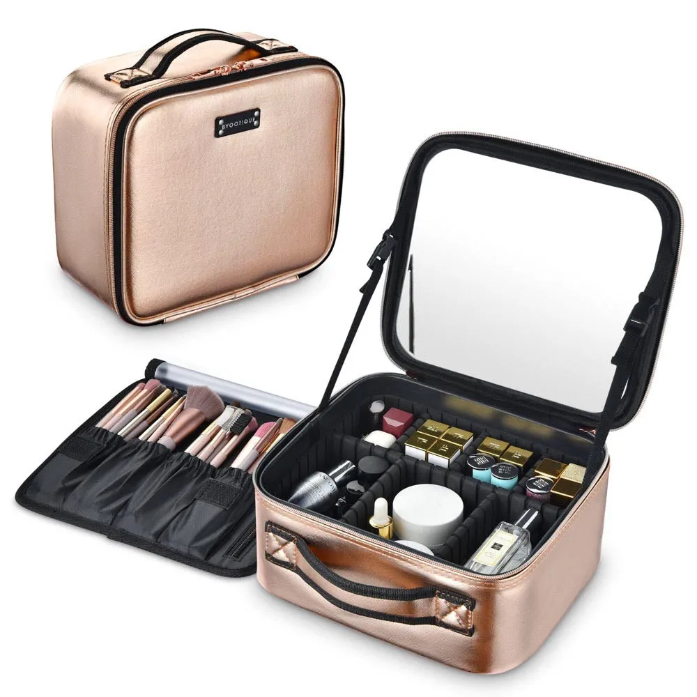 Byootique Gold 10" Cosmetic Makeup Case with Mirror