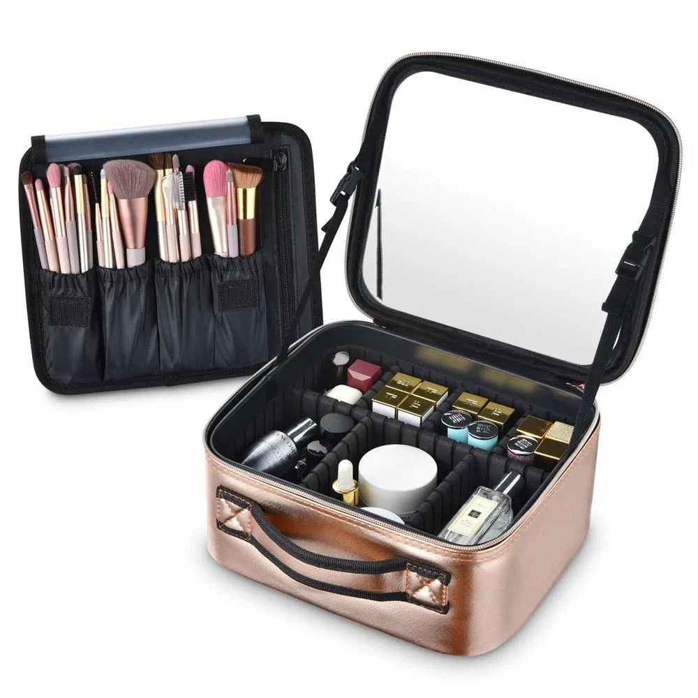 Byootique Gold 10" Cosmetic Makeup Case with Mirror