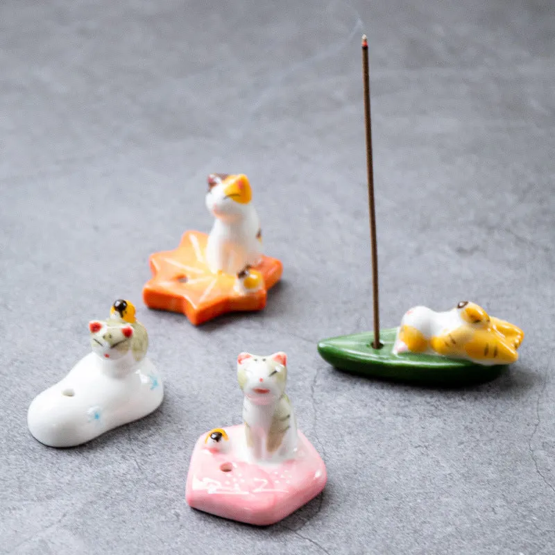 Cat and Bird Incense Holder