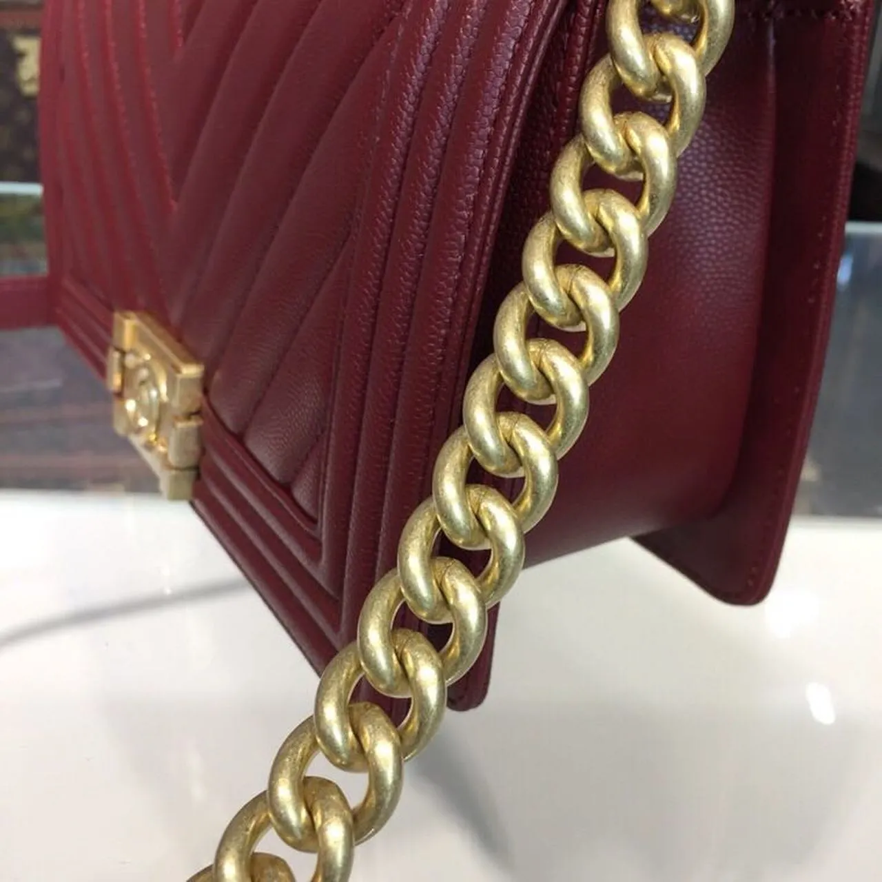 CHL Boy Handbag Gold Toned Hardware Burgundy For Women, Women&#8217;s Bags, Shoulder And Crossbody Bags 9.8in/25cm A67086