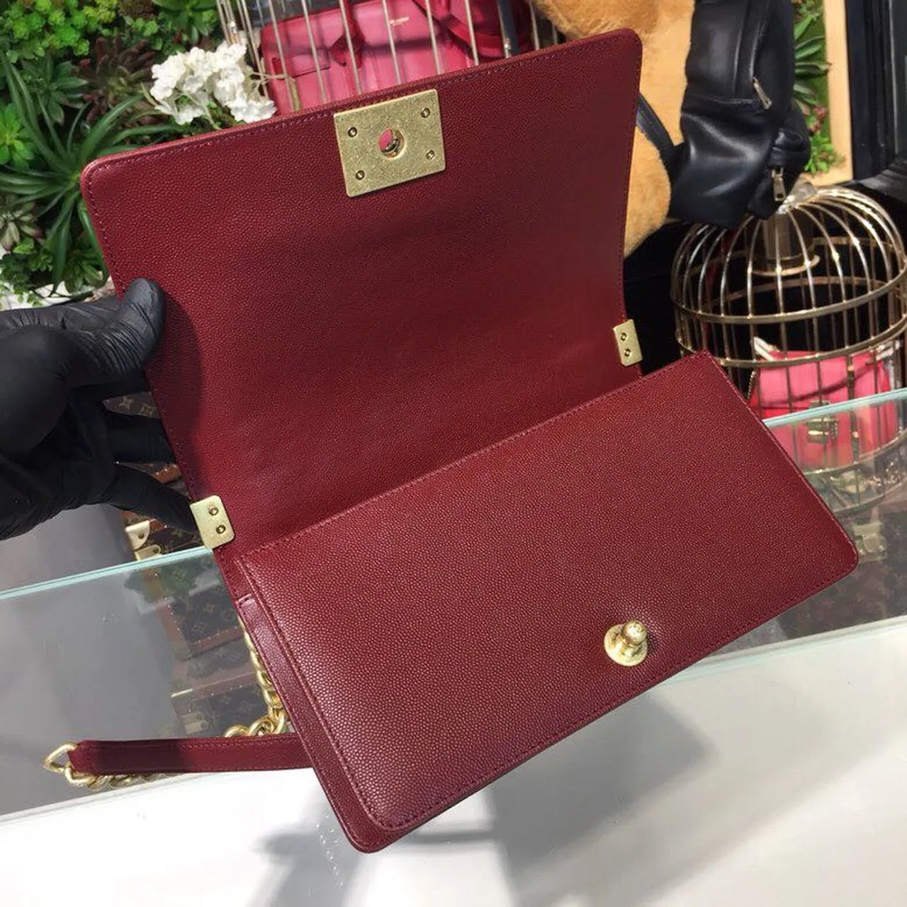 CHL Boy Handbag Gold Toned Hardware Burgundy For Women, Women&#8217;s Bags, Shoulder And Crossbody Bags 9.8in/25cm A67086