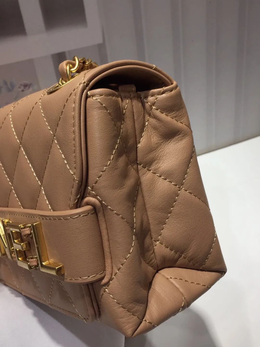 CHLFront Logo Small Flap Bag Gold Hardware Apricot For Women, Women&#8217;s Handbags, Shoulder Bags 8.2in/21cm AS1490