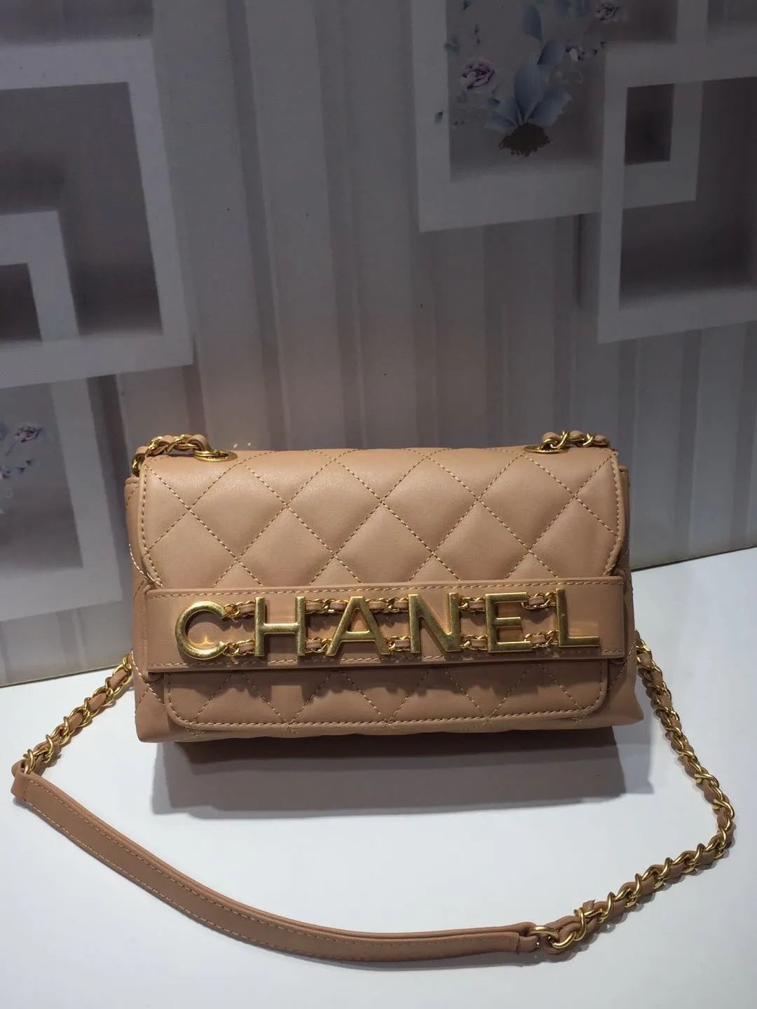 CHLFront Logo Small Flap Bag Gold Hardware Apricot For Women, Women&#8217;s Handbags, Shoulder Bags 8.2in/21cm AS1490