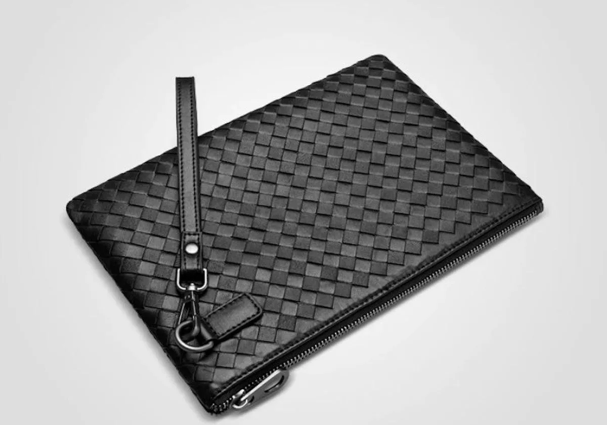 Clutch Tech Bag Black Woven Sheepskin Case - Small