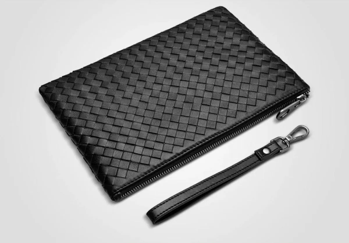 Clutch Tech Bag Black Woven Sheepskin Case - Small