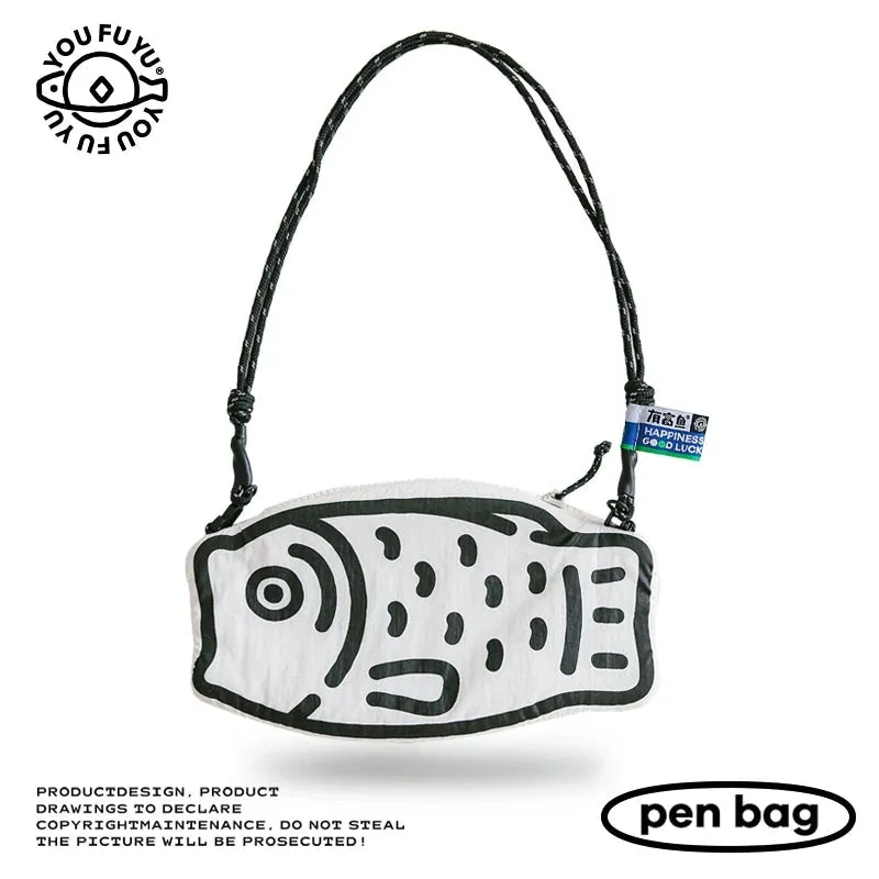 Creative Fish Print Pencil Case - Large Capacity Crossbody Bag