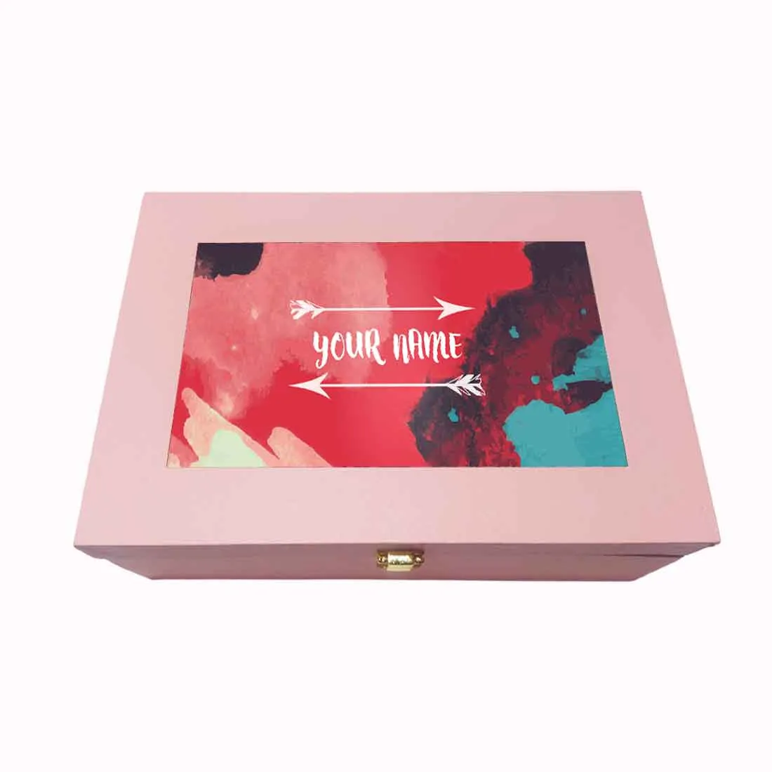 Custom Pink Gift Box with Name for Women Girlfriend - Watercolor