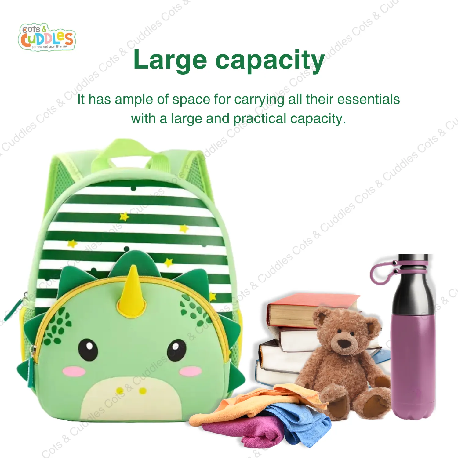 Cute Baby Dinosaur Soft Plush Backpack  with Front Pocket for Kids (Green)