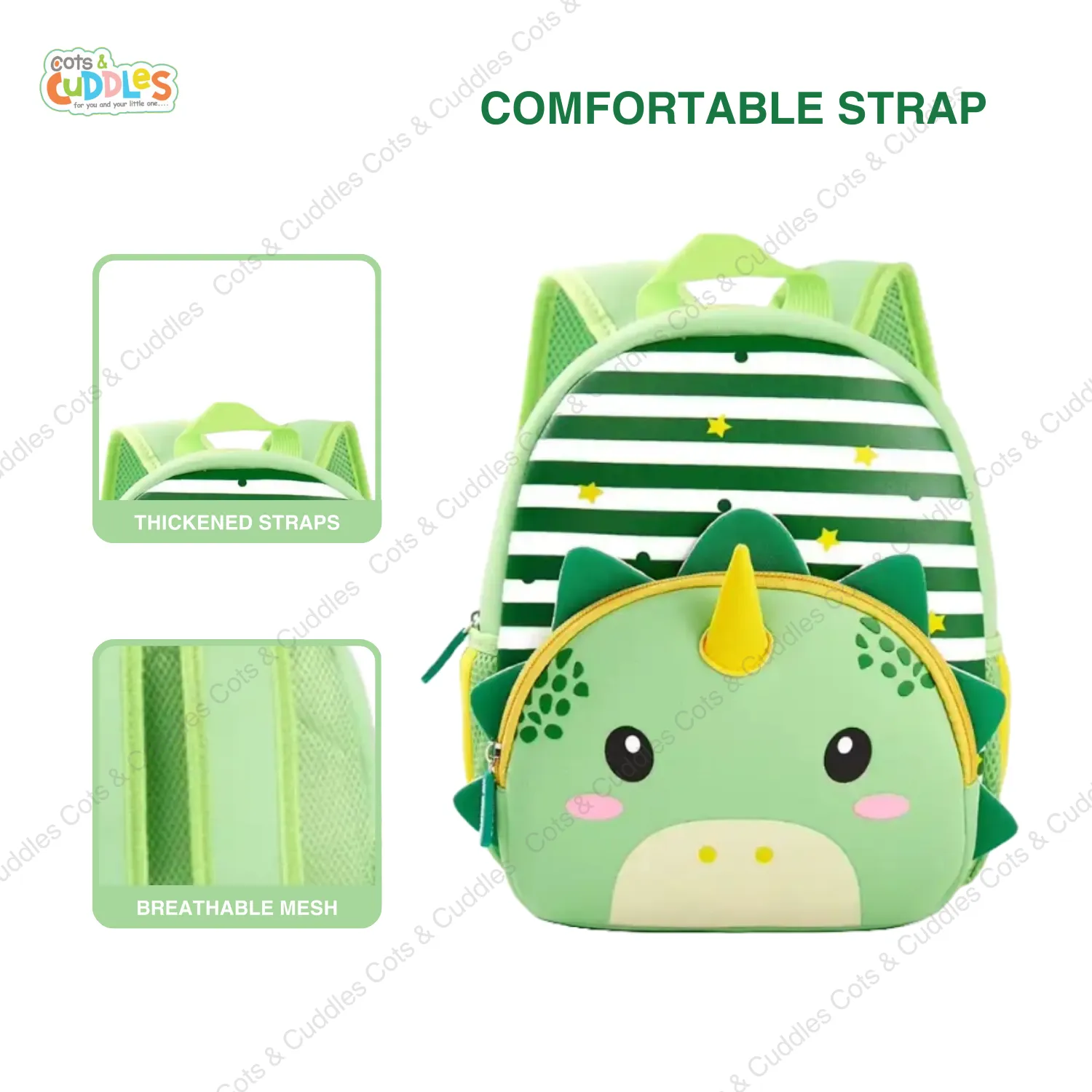 Cute Baby Dinosaur Soft Plush Backpack  with Front Pocket for Kids (Green)