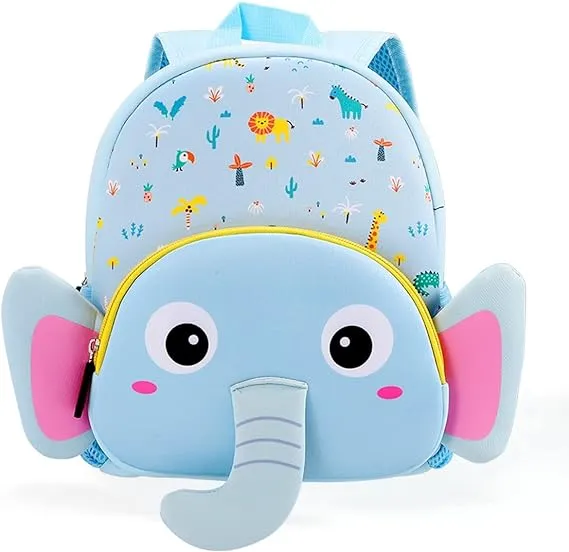 Cute Baby Elephant Soft Plush Backpack  with Front Pocket for Kids (Blue)