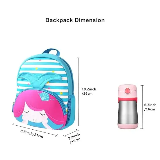 Cute Cartoon Mermaid Soft Plush Backpack with Front Pocket for Kids (Blue)