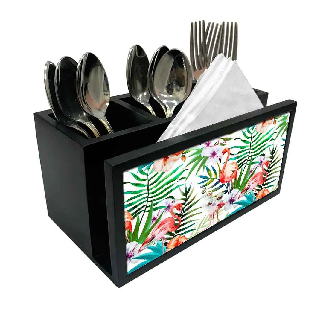Cutlery Tissue Holder Napkin Stand -  Flamingo and Leaf