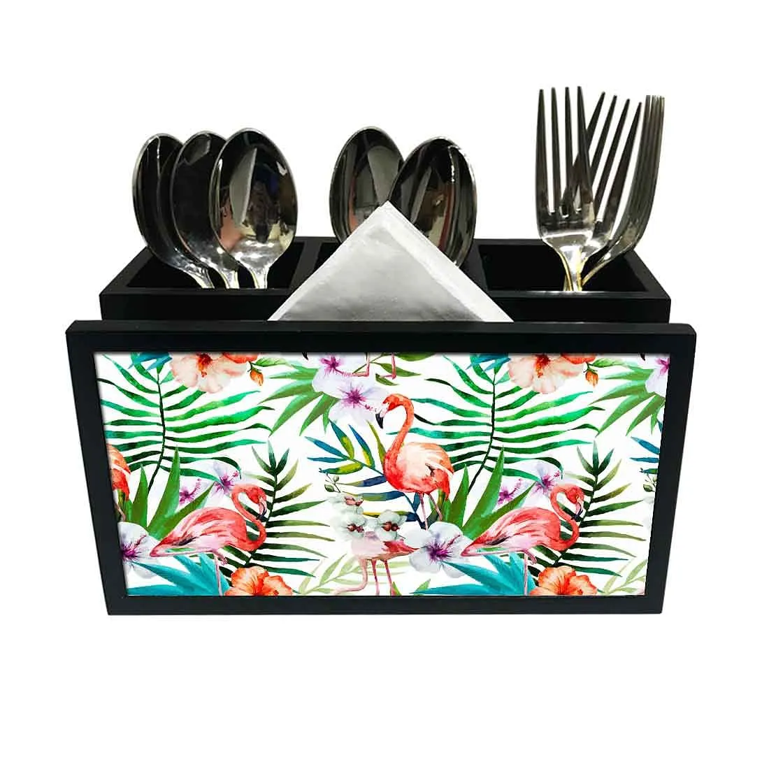 Cutlery Tissue Holder Napkin Stand -  Flamingo and Leaf