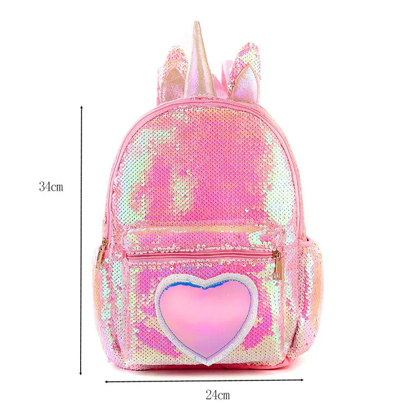 Dazzling Unicorn Backpack Sequin Cute Satchel Kids Children Travel Bookbag