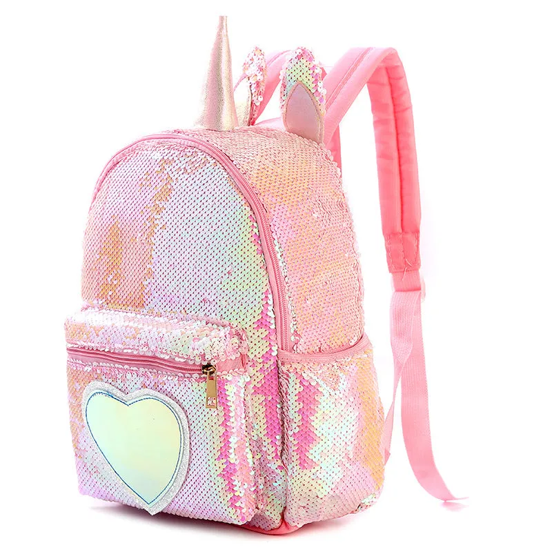 Dazzling Unicorn Backpack Sequin Cute Satchel Kids Children Travel Bookbag