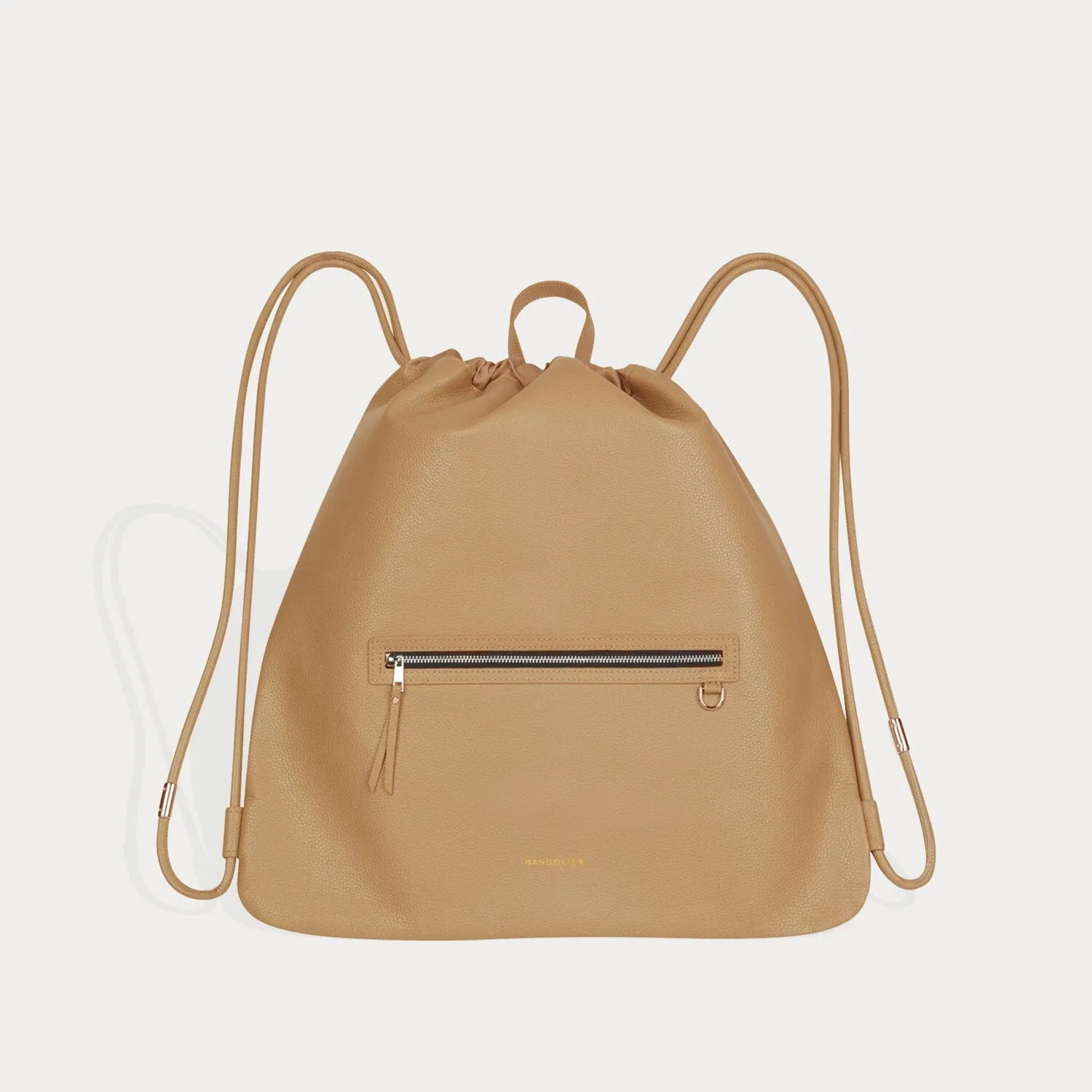 Drawstring Backpack - Tan/Gold