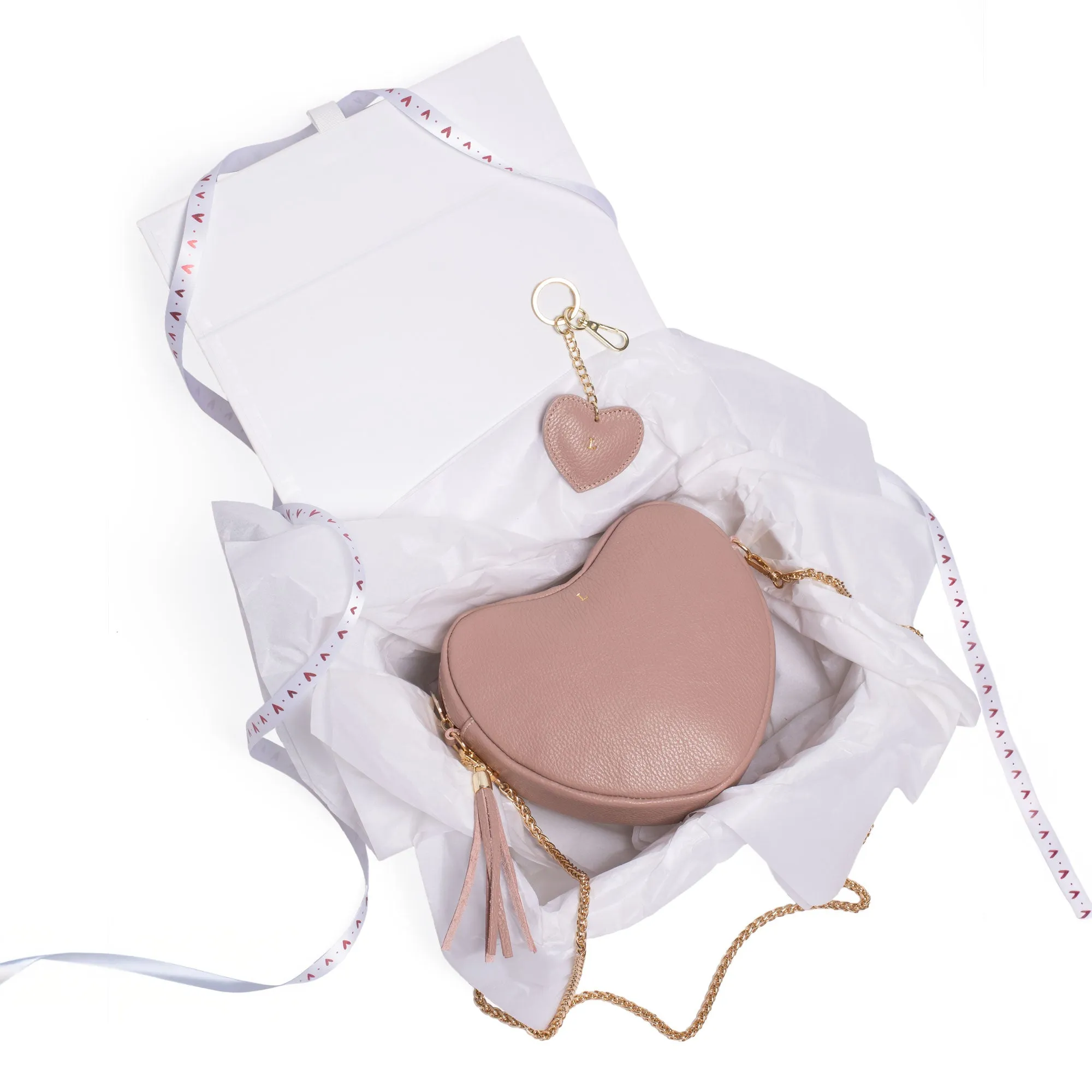 Dusky Pink Ella Heart Bag & Keyring Valentine's Gift Set