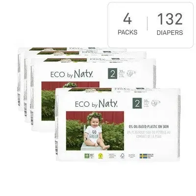 Eco by Naty 4pk Premium Disposable Diapers for Sensitive Skin - Size 2 (132ct)