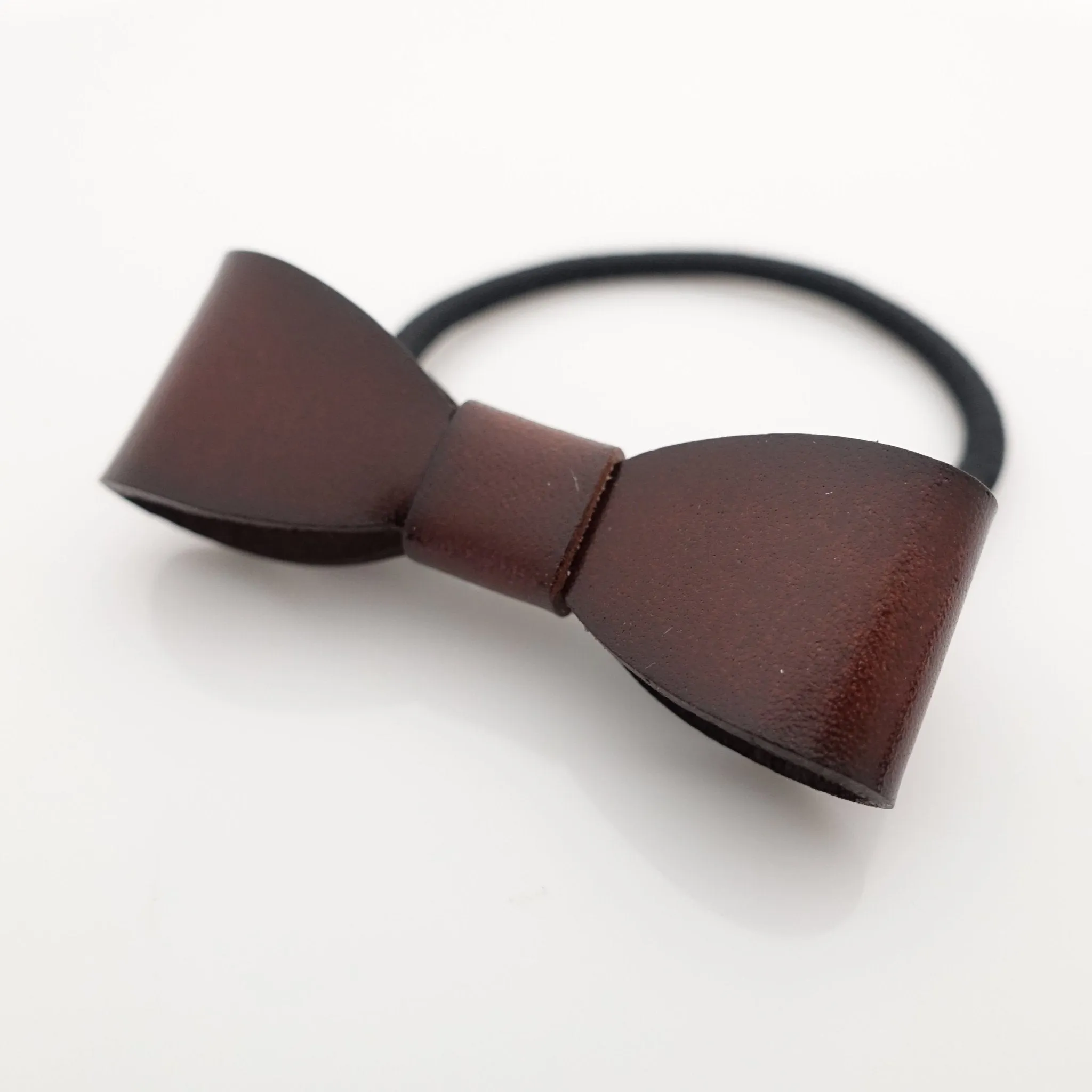 genuine cow leather hair bow elastic ponytail holder