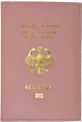 Genuine Leather Passport Wallet, Cover, Holder with German Emblem for International Travel (Pink)