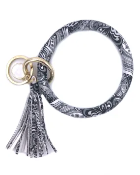 KC-8845 Black White Feather Wristlet Key Chain